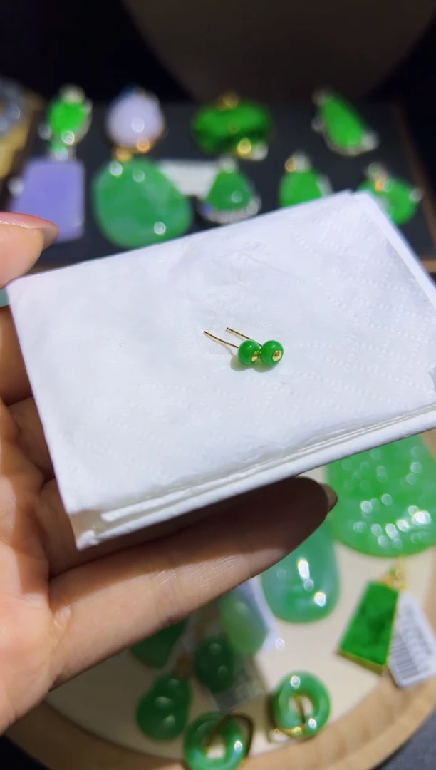 【闪购商品】翡翠耳饰18K金镶嵌Q缅料A货翡翠/支持复检/一件