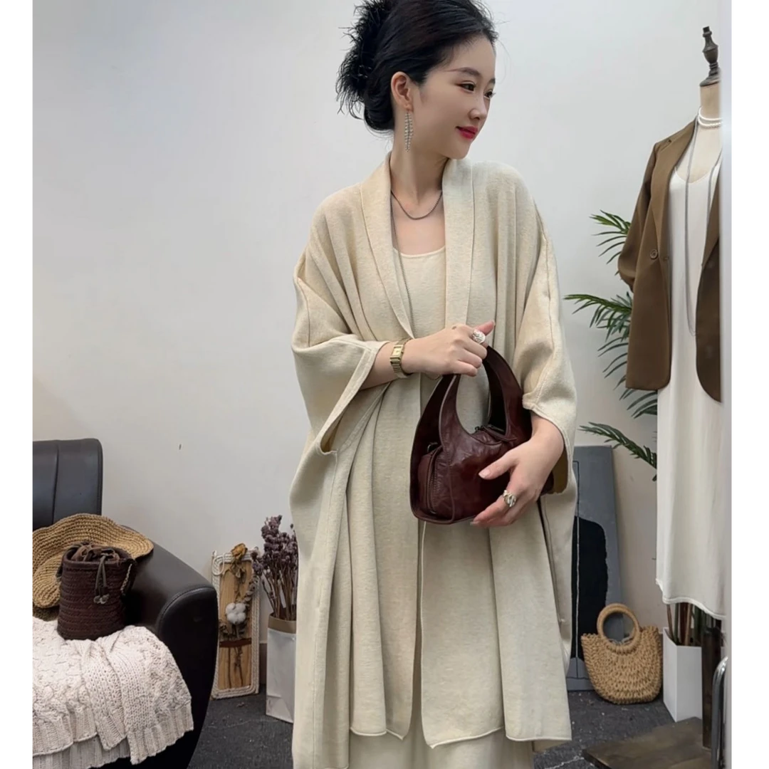 #2356#秋季氛围感休闲国风气质对襟纯色开衫百搭显瘦针织背心长裙