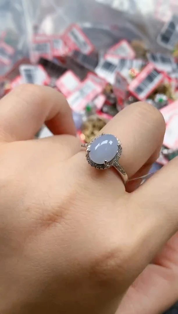 银S925镶嵌戒指翡翠天然A货缅甸翡翠