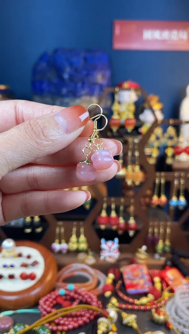 【闪购商品】玛瑙/玉髓耳坠银S925镀金镶嵌114号耳钩