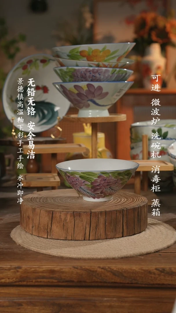 瓷 景德镇高温瓷釉下彩手绘陶瓷6.5寸