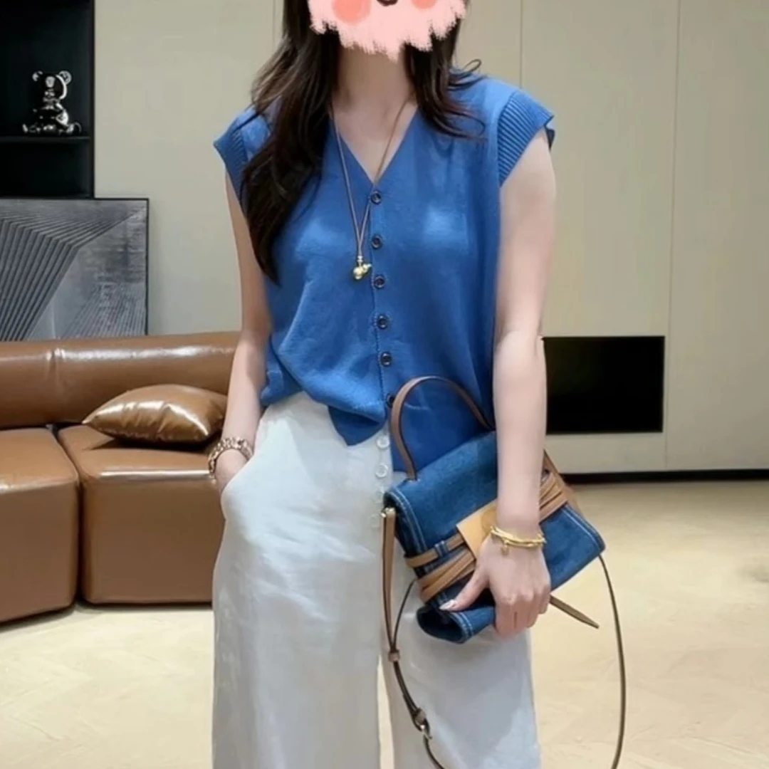 V领针织开衫夏季冰丝薄款新款小飞袖宽松显瘦洋气韩系休闲上衣