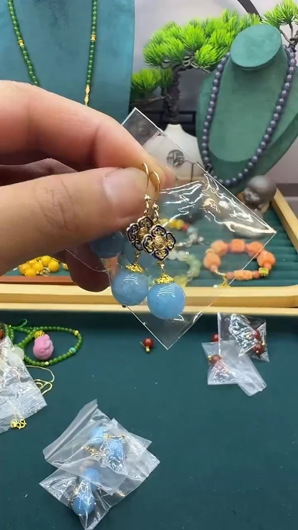 天河石耳钉14K金镶嵌QW16