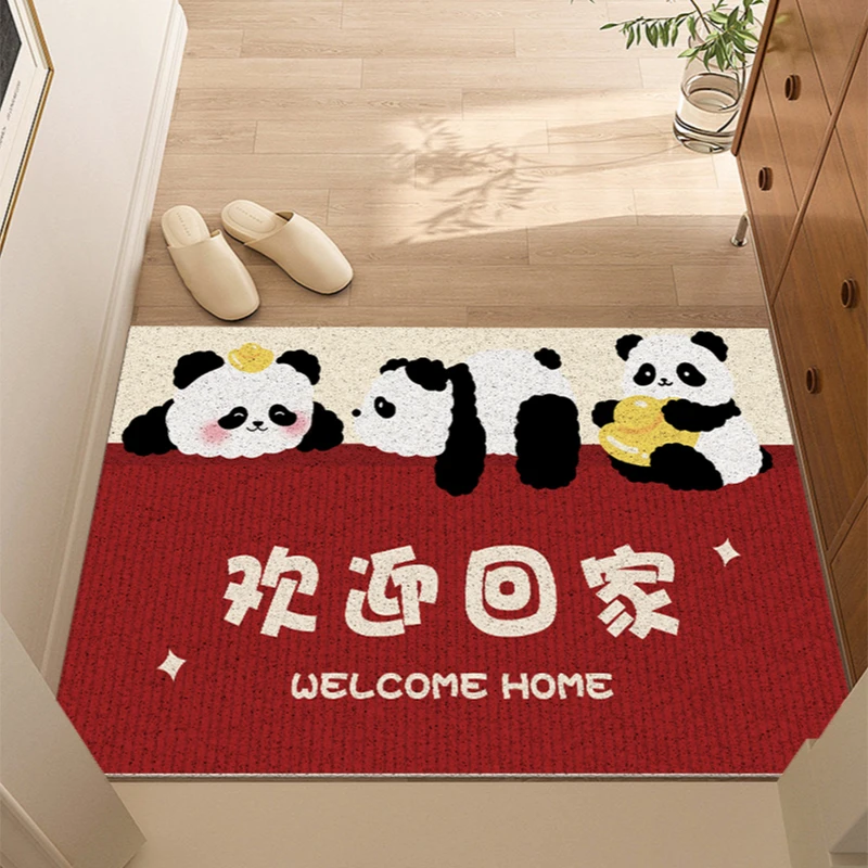 卡通小熊猫除尘防滑地垫入户门丝圈脚垫玄关过道耐脏垫子家用免洗