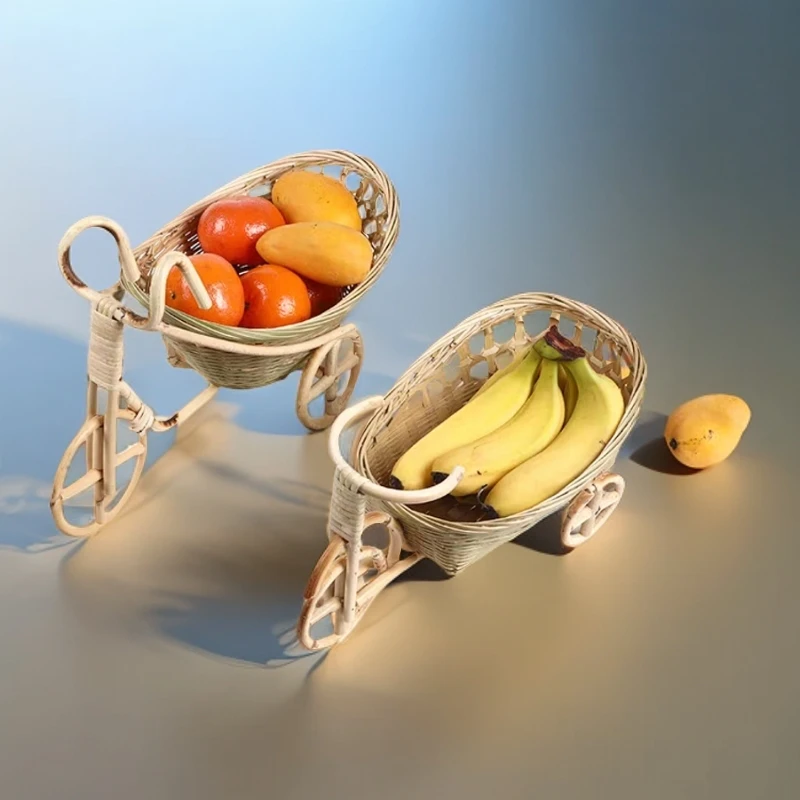 居家竹编制品水果篮收纳筐茶点零食盘装饰三轮车创意托盘小摆件盘