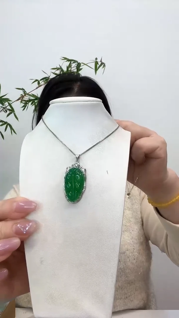 【闪购商品】玛瑙/玉髓吊坠(赠链)银S925镶嵌绿叶子