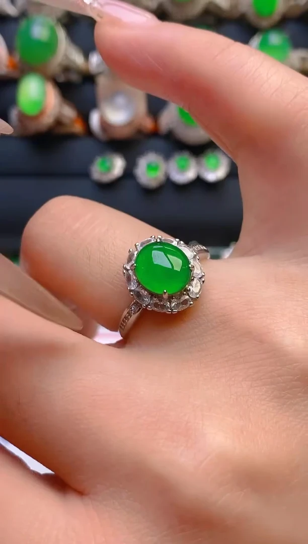 翡翠戒指银S925镶嵌天然