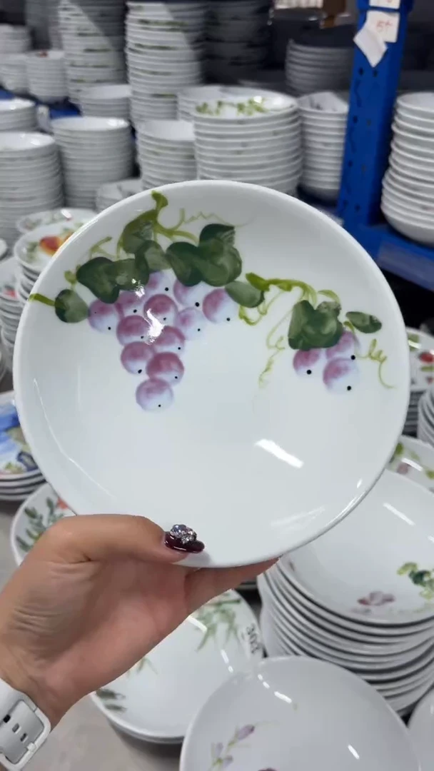 瓷片景德镇高温陶瓷食品级手绘釉中彩-圆深盘