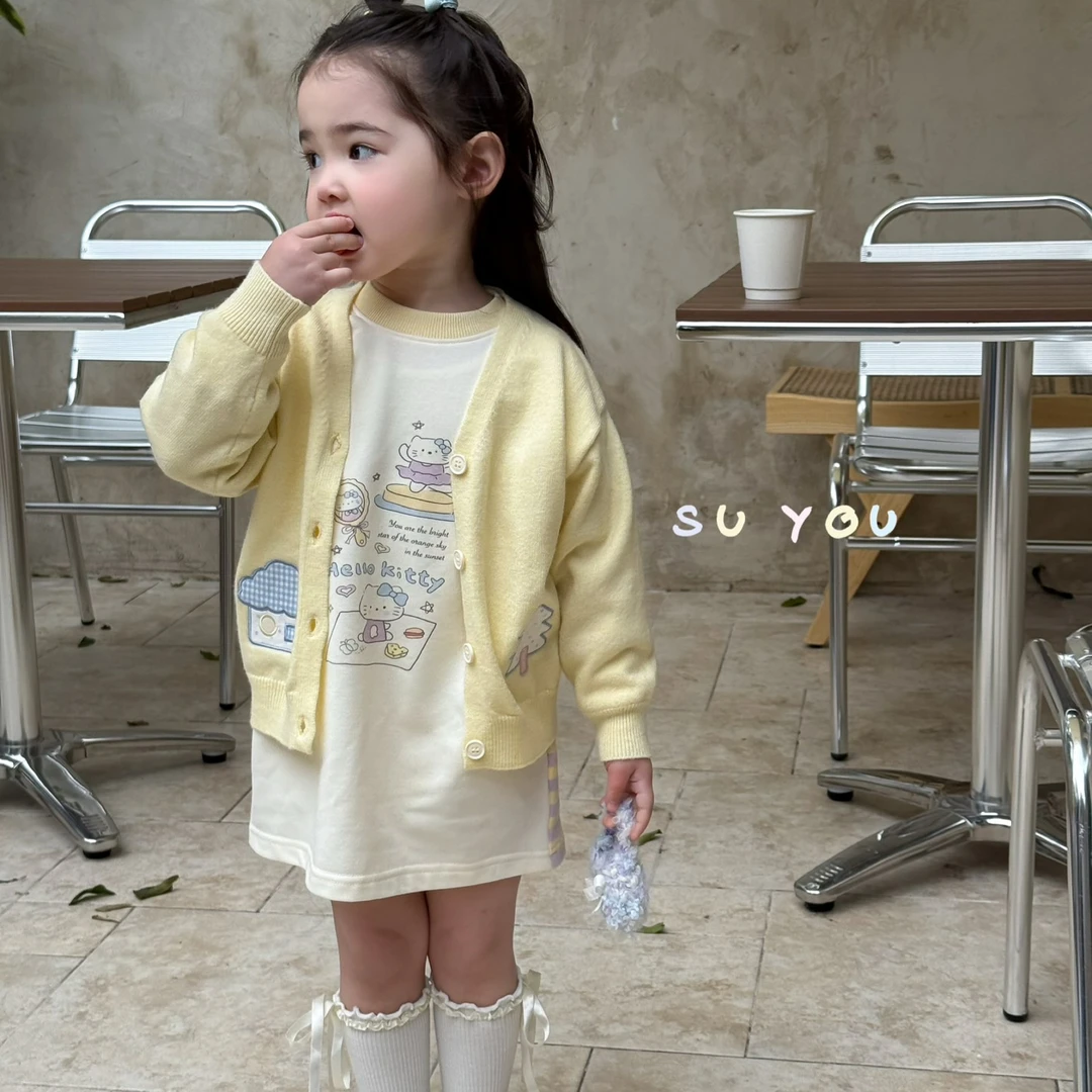 25春苏右卫衣裙针织开衫女童长袖洋气休闲宽松印花卡通时尚春季