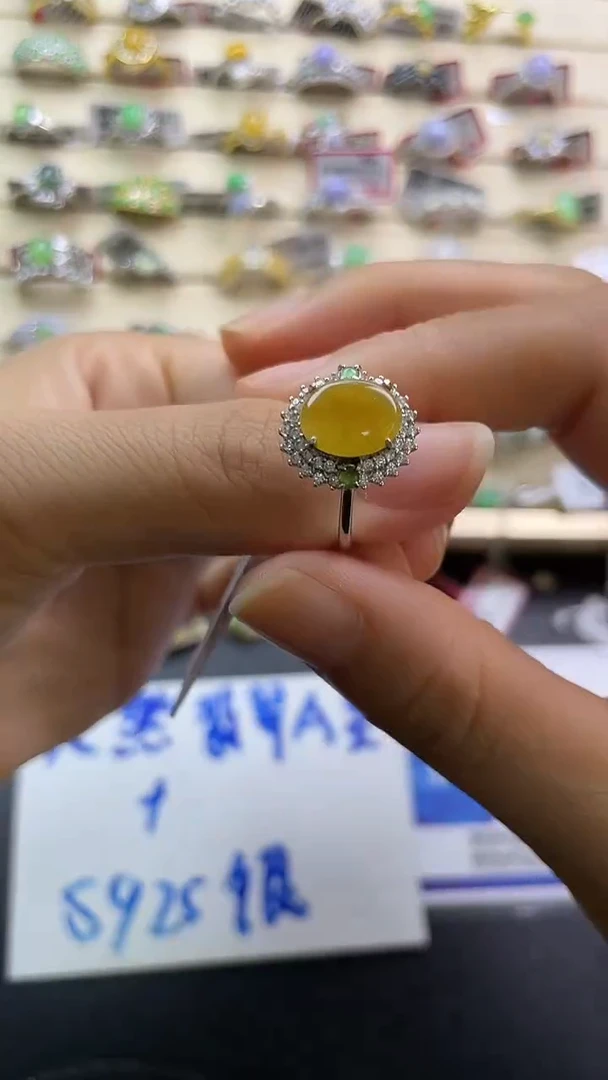 银S925镶嵌戒指翡翠翡翠 蛋面 银S925镶嵌