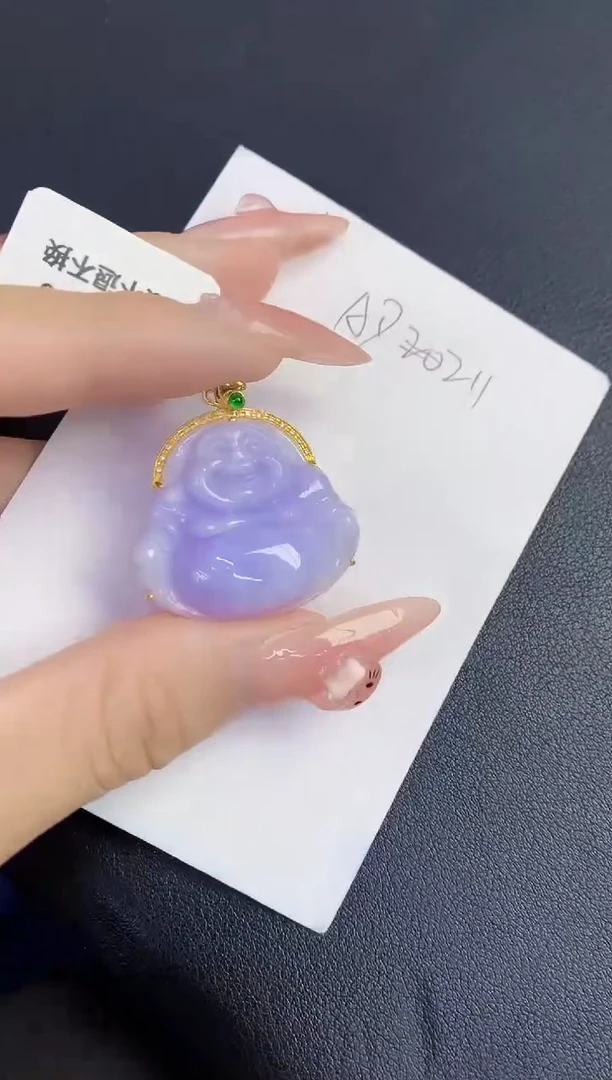 颈饰18K金镶嵌翡翠缅甸天然翡翠A货