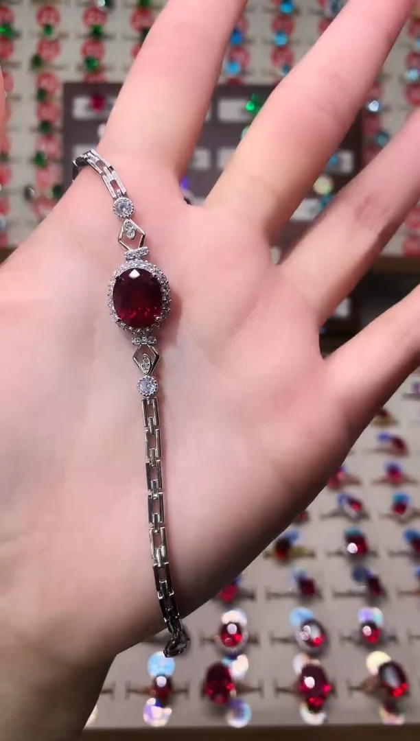 无925银典藏 轻奢 鸽血红色系9*11银托手链