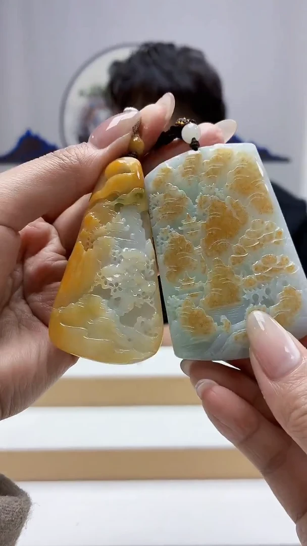 未镶嵌定制翡翠5060MM-毛货两件挂件69