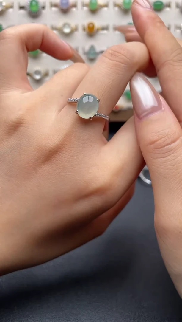 银S925镶嵌戒指翡翠一物一证一礼盒