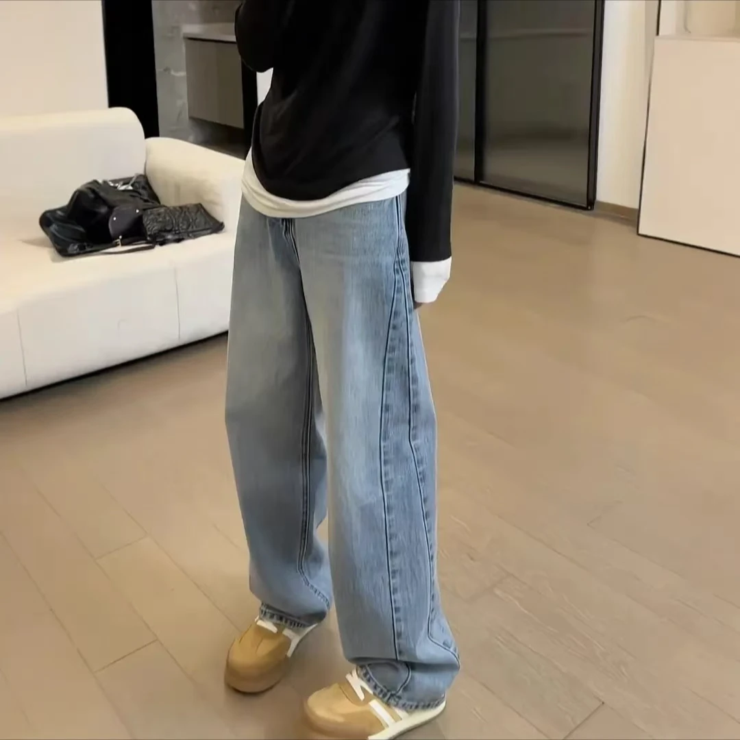 高腰牛仔裤女春季大码女装胖mm宽松香蕉裤遮肉牛仔裤宽松阔腿裤