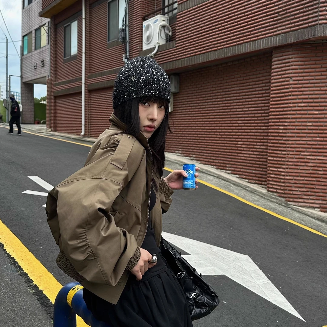 美式复古短款夹克外套女2025春秋防风百搭宽松立领设计感防风上衣