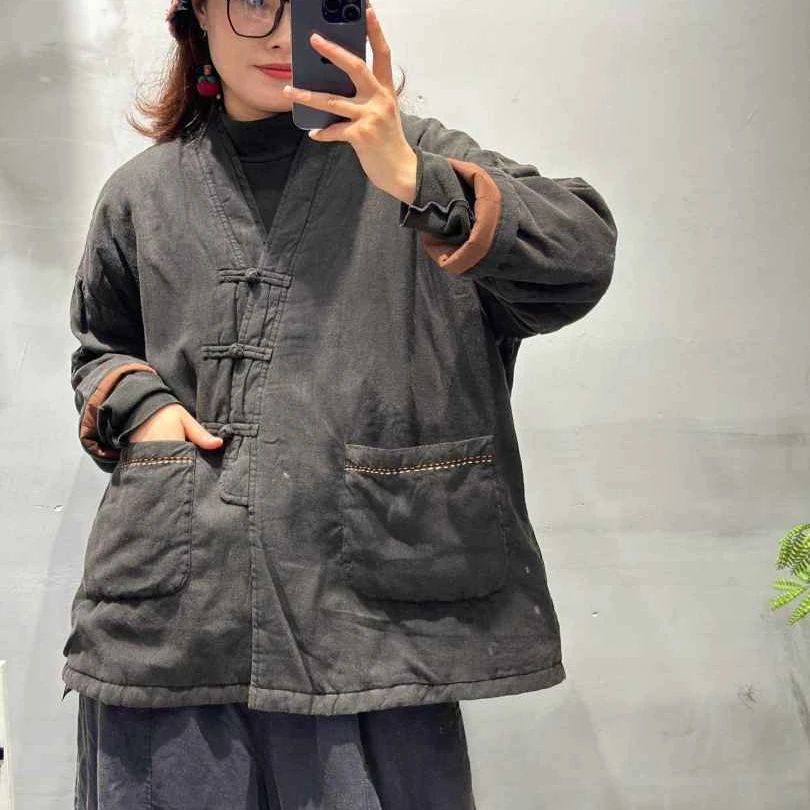 【大梅子推荐】设计款亚麻盘扣棉服YRYC5820