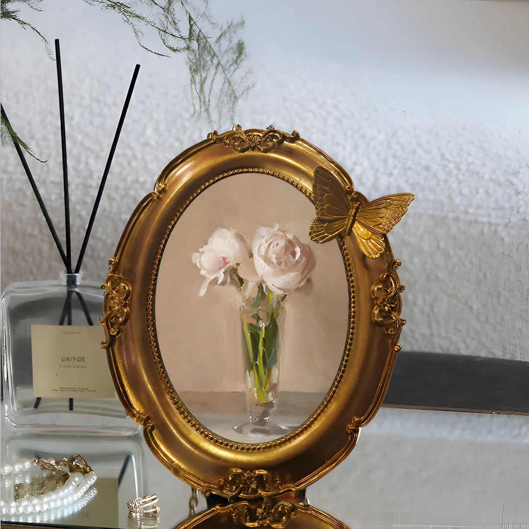 法式复古相框摆台高级感轻奢油画风蝴蝶摆件7寸照片美式挂墙画框