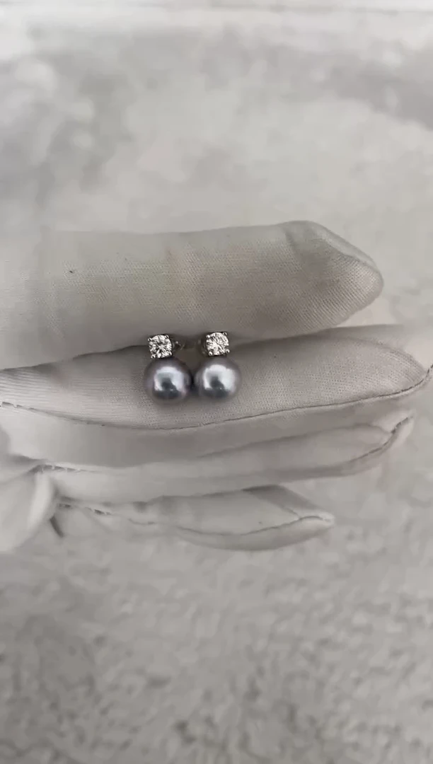 银S925镶嵌耳钉海水珍珠AK真多麻戴妃7.5-8mm