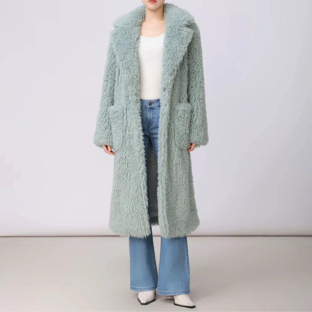 AMASS/阿玛施秋冬外套平驳领毛呢外套气质女保暖长款宽松5400889