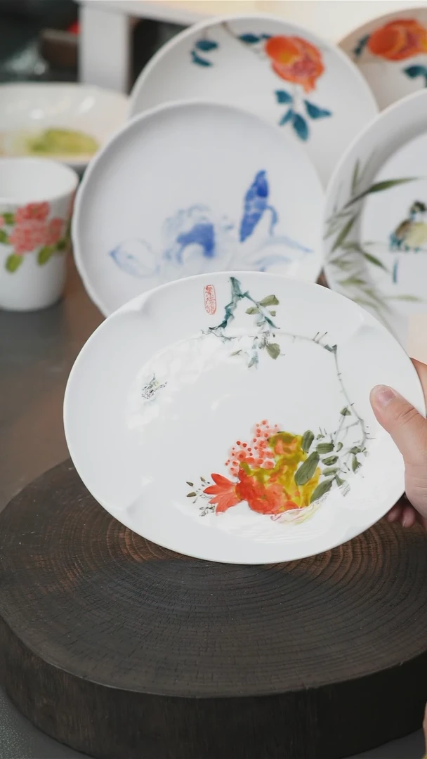 盘手绘釉下彩陶瓷餐具B291