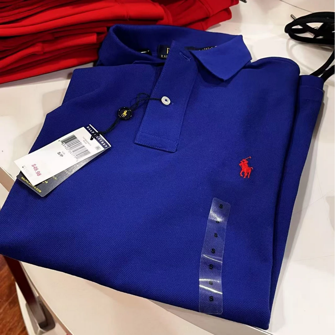 Ralph Lauren/拉夫劳伦男士商务休闲小马标蓝色短袖POLO衫