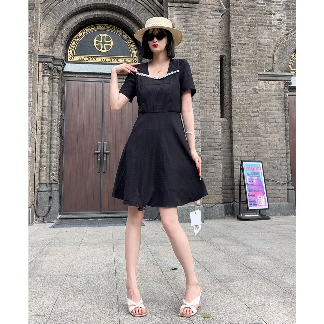 小香风气质重工连衣裙夏季韩版高腰显高显瘦时尚名媛小礼服女裙