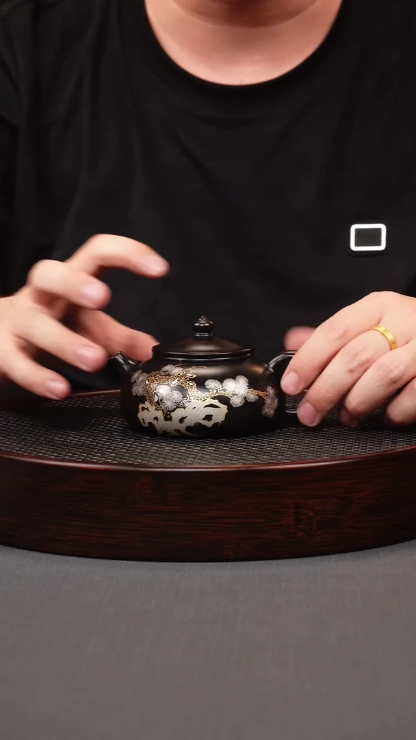 茶壶紫砂石黄金银错寒江