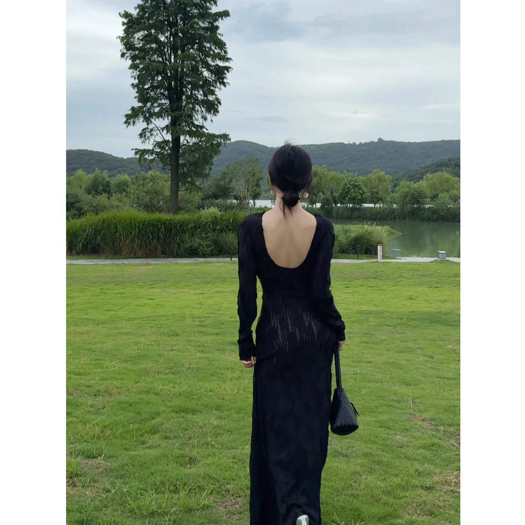 【黑松露】气质港风长袖连衣裙修身显瘦