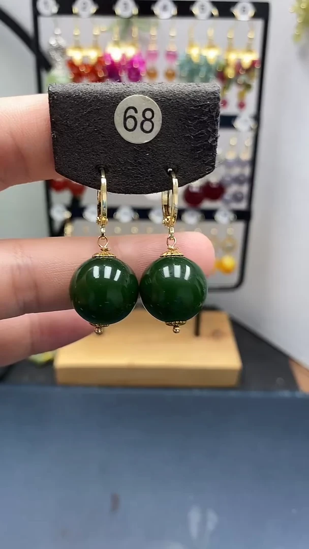 和田玉银S925镀金镶嵌耳饰尺寸16mm耳扣22