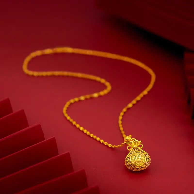 【顺丰/京JD 明天到家】福袋吊坠＋水波纹项链 长45cm 女士小孩70-200斤适戴百搭时尚款饰品可戴漂亮铜合金D