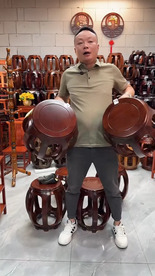 花梨木类家具胡桃色大号鼓凳一对2号（二个）