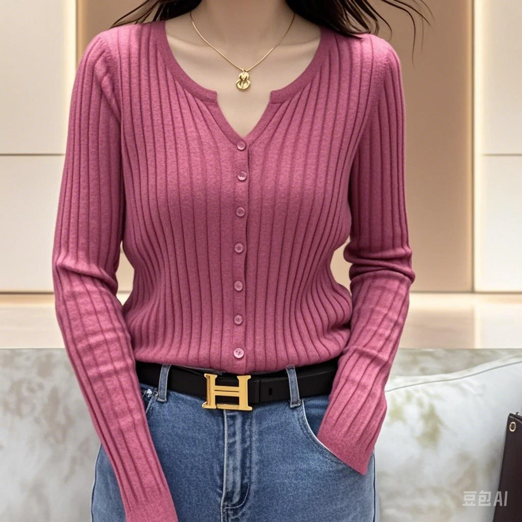 洋气早秋新款百搭时尚薄款显瘦毛衣针织长袖开衫女上衣v领修身