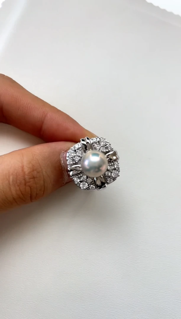 银S925镶嵌戒指海水珍珠9-10