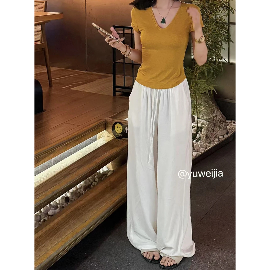 『GTYU』89%亚麻11%棉休闲简约气质宽直筒裤阔腿裤女款爆款2025新款