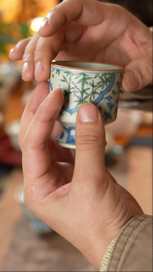 【闪购商品】素谷青花开窗竹子熊猫杯子60cc