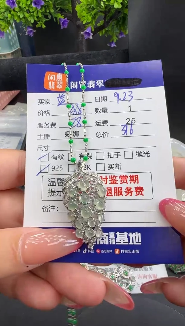 吊坠(赠链)银S925镶嵌翡翠蓝***8翡翠套链