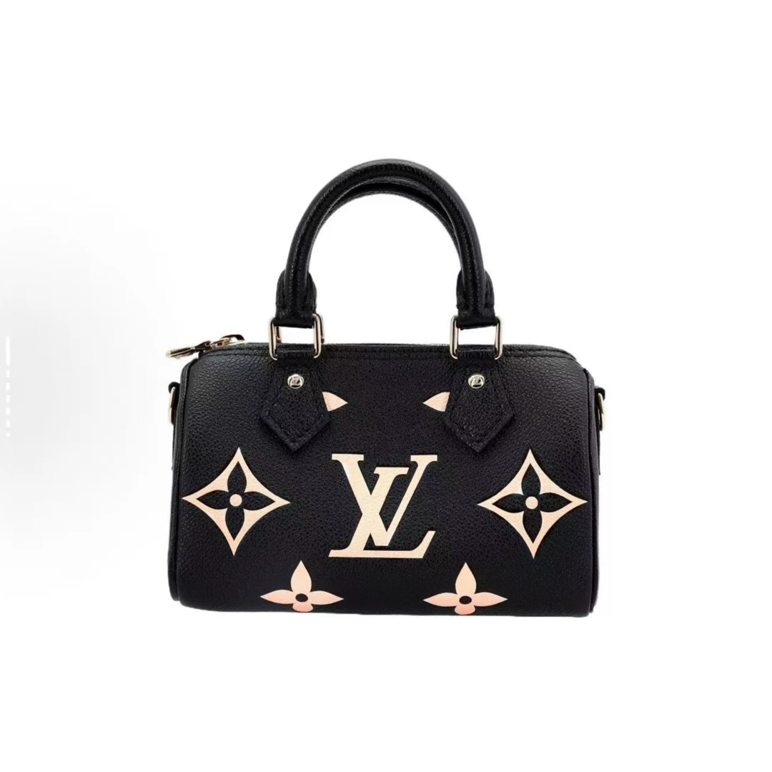 未使用 LouisVuitton/路易威登 speedy nano黑白手提斜挎皮包