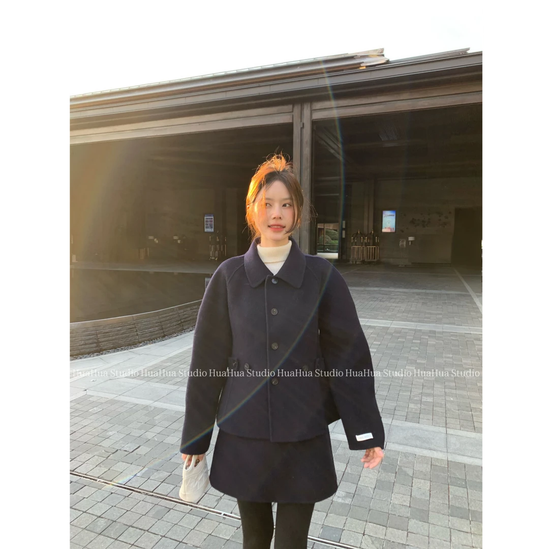 【花花】德鲁纳少女~韩系双面呢100羊毛高级收腰显瘦单排扣手工外套