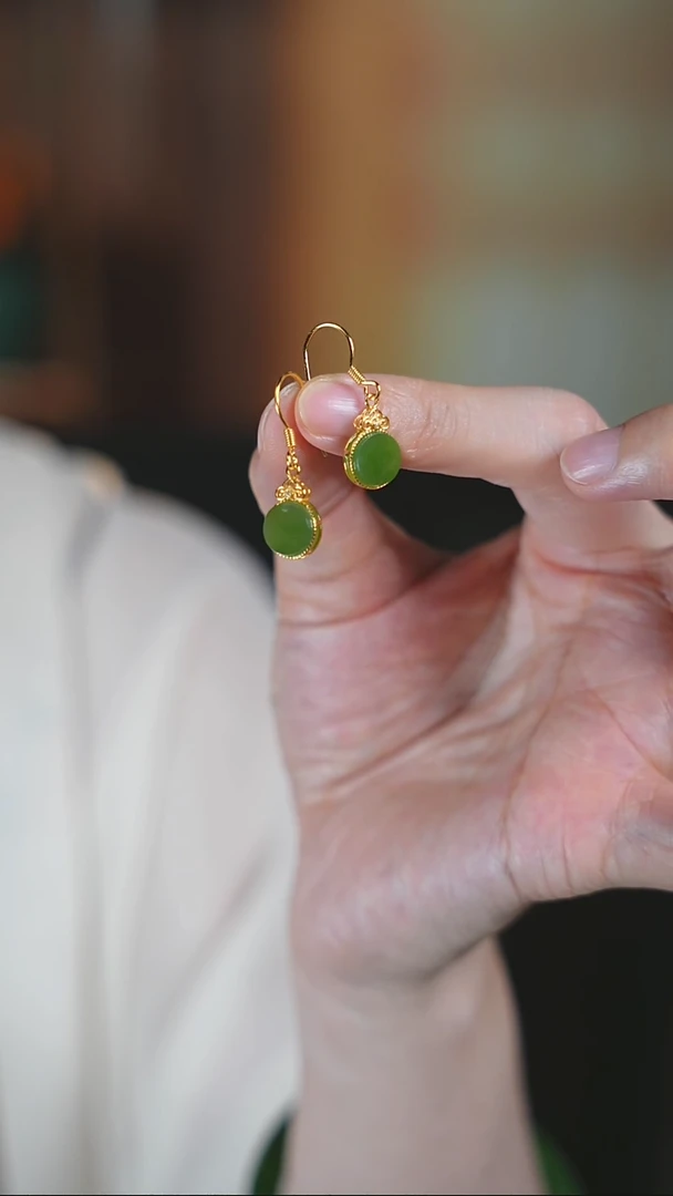 和田玉银S925镶嵌耳饰cg