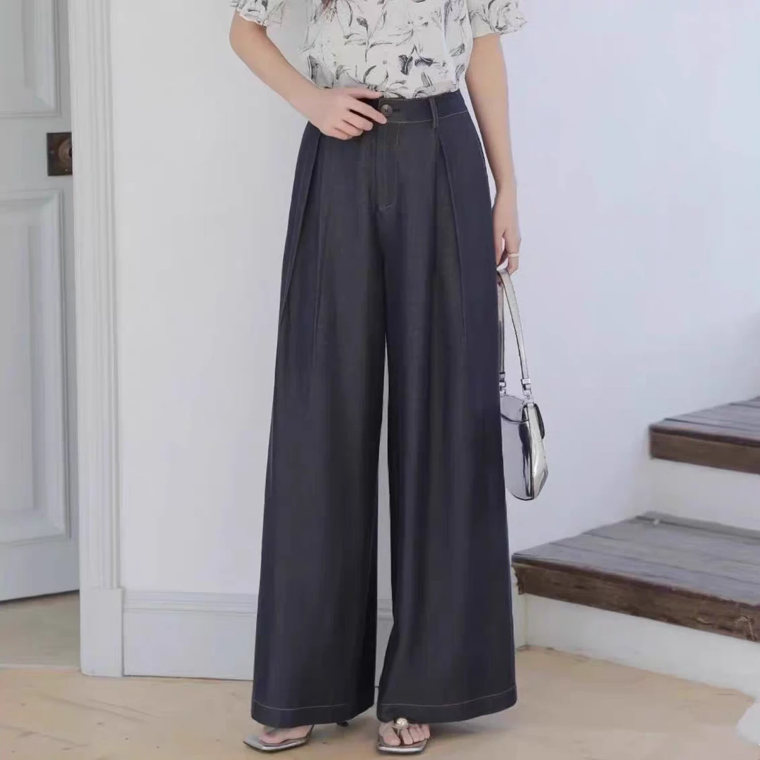 如缤RUBIN2024夏季款正品女装气质高腰显瘦休闲裤阔腿6L24K64049