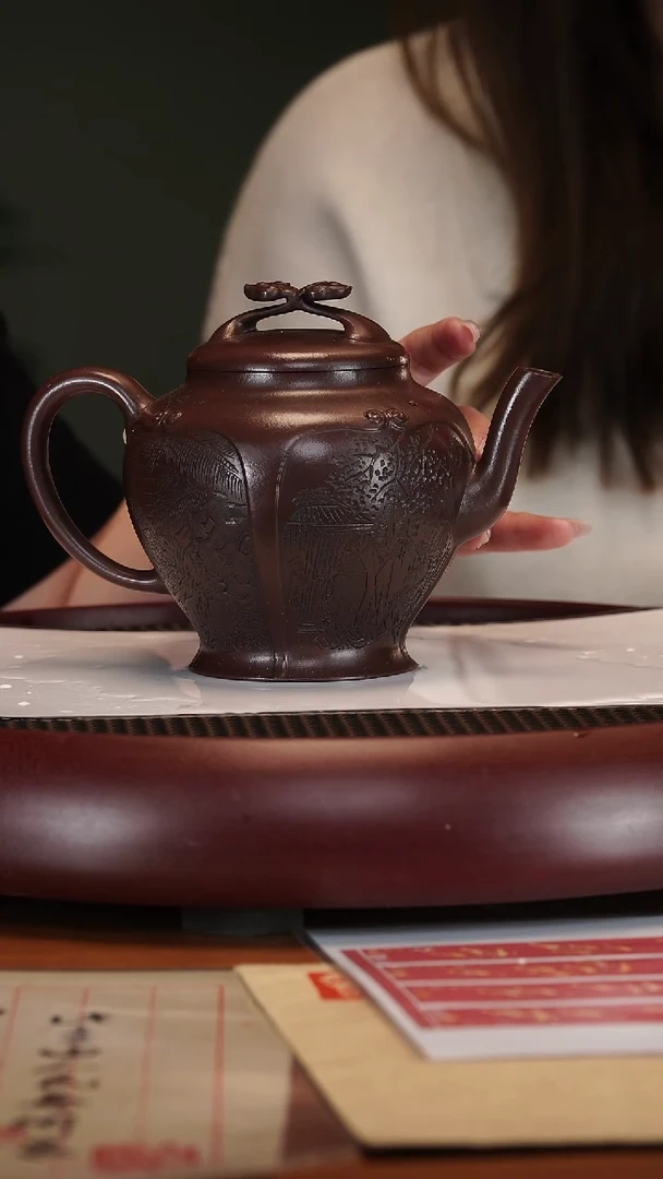 【闪购商品】紫砂茶壶2-97QYJ亭亭玉立老紫泥600cc