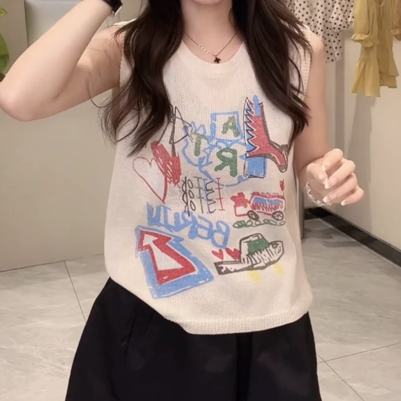 【幻彩织梦】2025夏季新款时尚百搭显瘦针织无袖上衣LK2504259