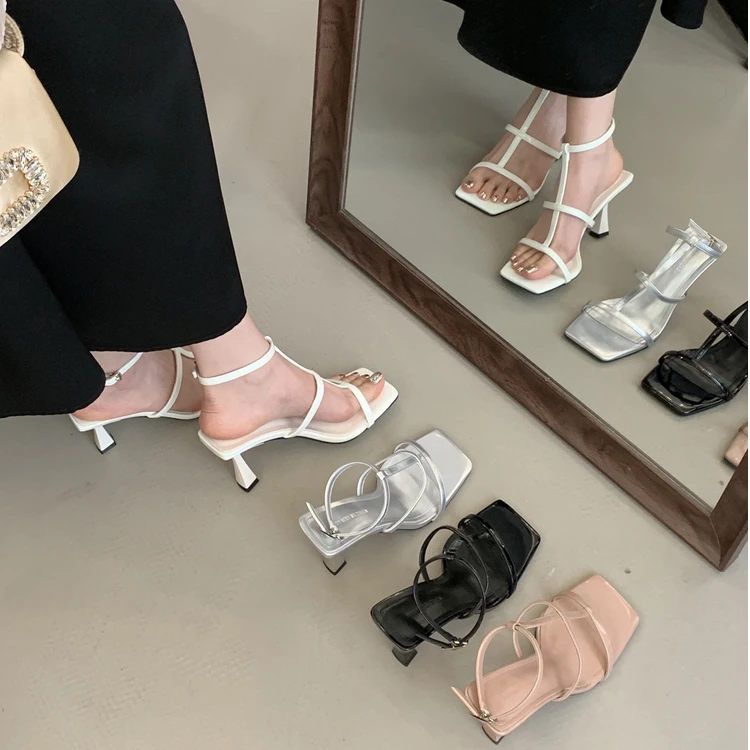 方头细跟配裙子高级感凉鞋女款爆款2025夏新款气质性感露趾高跟鞋