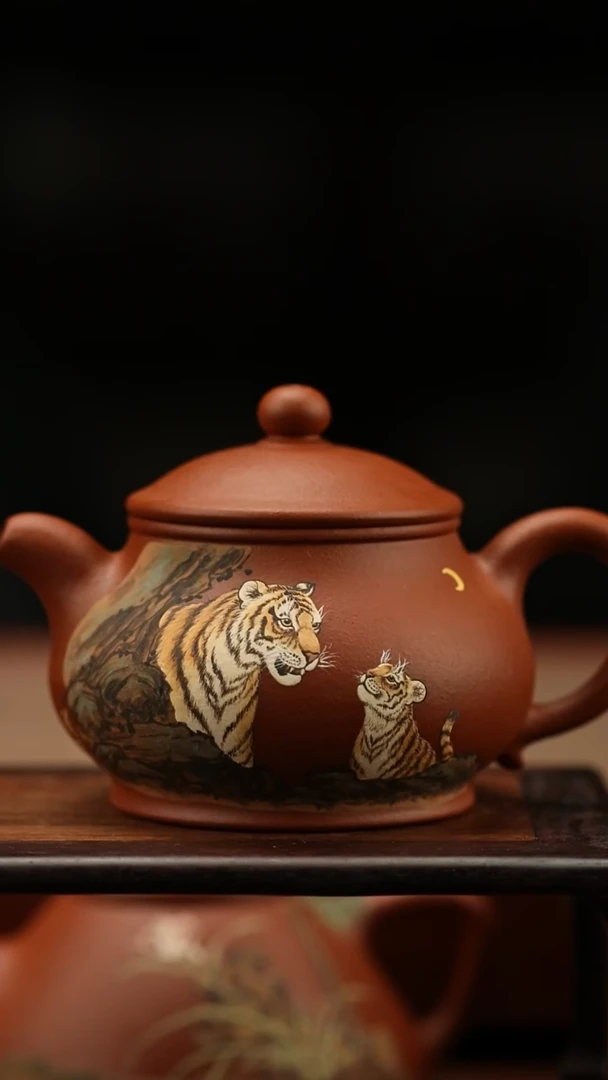 茶壶紫砂潘壶 180毫升 小红泥  虎