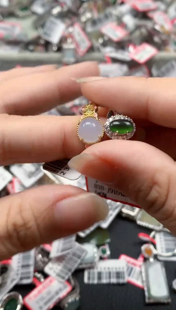 银S925镶嵌戒指翡翠天然A货缅甸翡翠