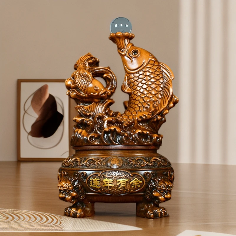 旋转鱼客厅玄关摆件工艺品家居乔迁礼品工长20高35CM