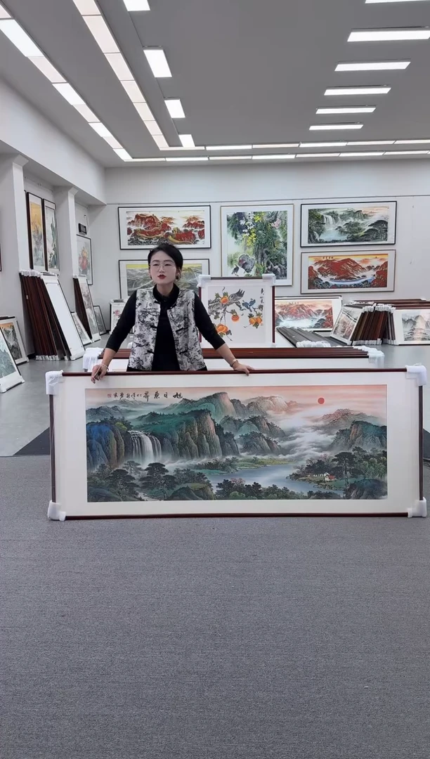 国画手绘  219*88  旭日东升