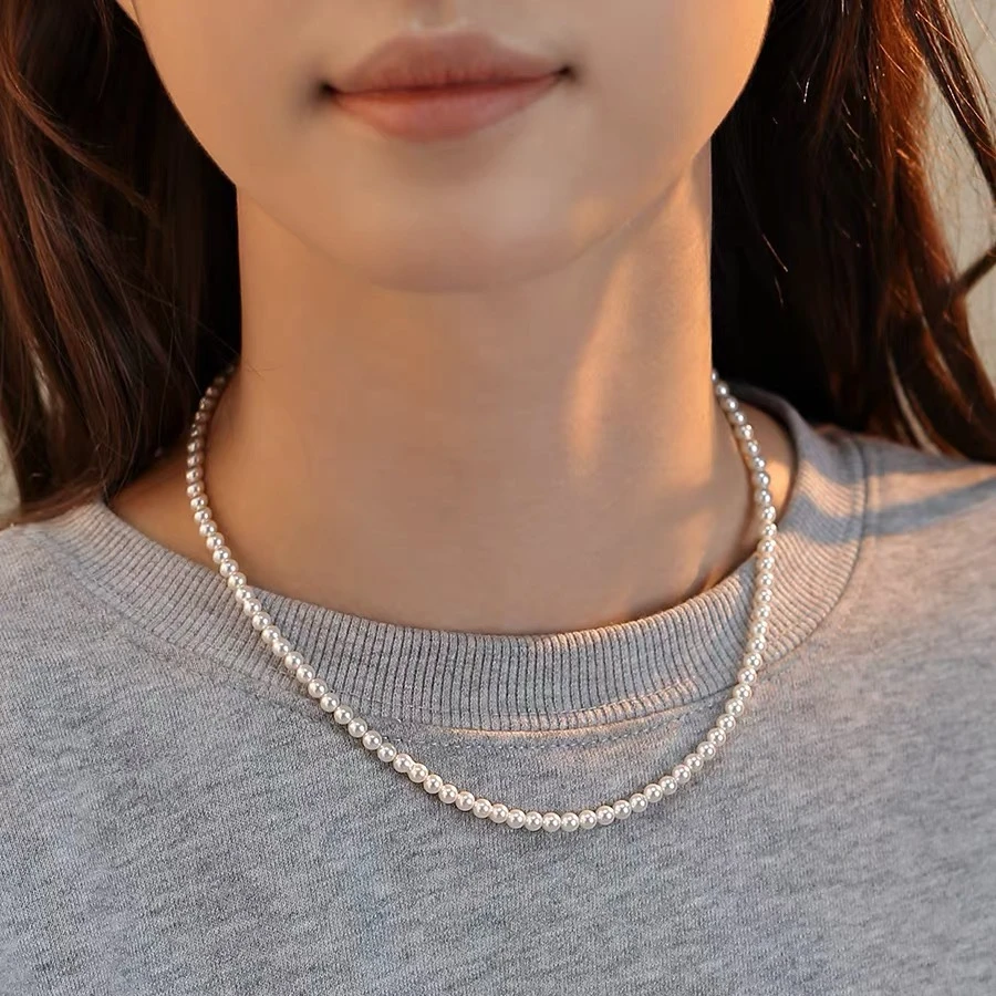 18k金扣特选天然淡水4-4.5mm小米珠项链珍珠项链纯天然真品100%