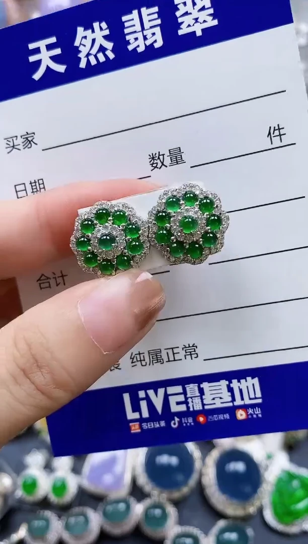 翡翠银S925镶嵌耳饰0256